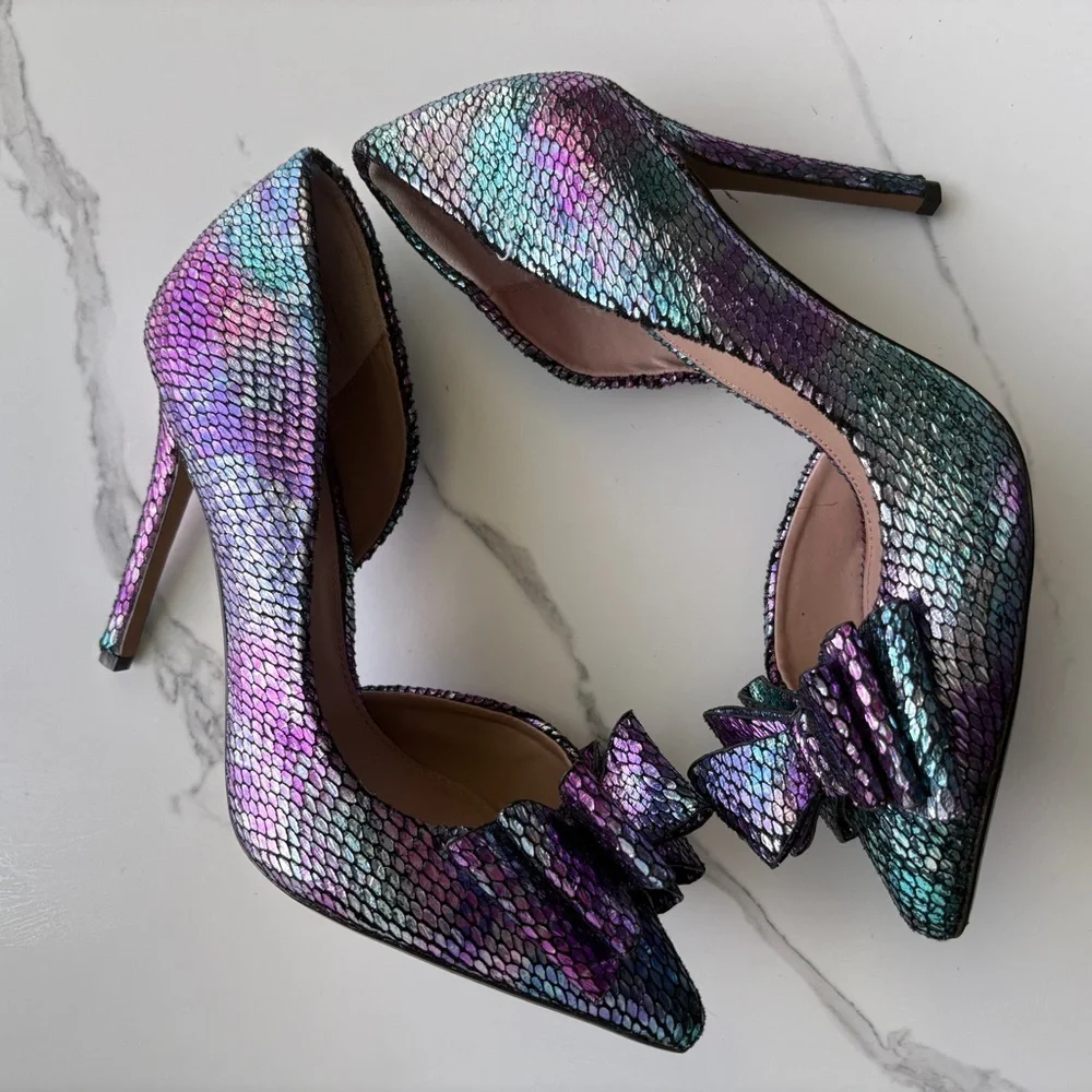 Betsey Johnson sz 8.5 Prince-p d'Orsay Pumps mermaid metallic high heels Bow